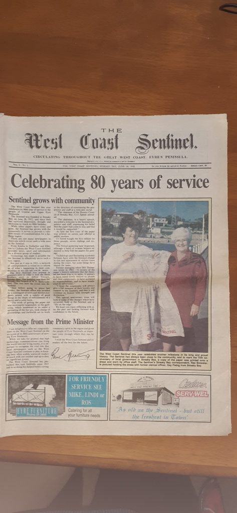 An old front page of the West Coast Sentinel newspaper.